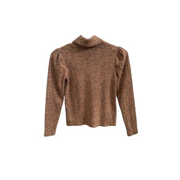 GAP-Kids-Short Puff Sleeve-Mock Turtleneck-Leopard Print-Cotton Blend-Girls-L - Picture 2 of 4